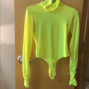 Long sleeve, turtleneck, neon body suit